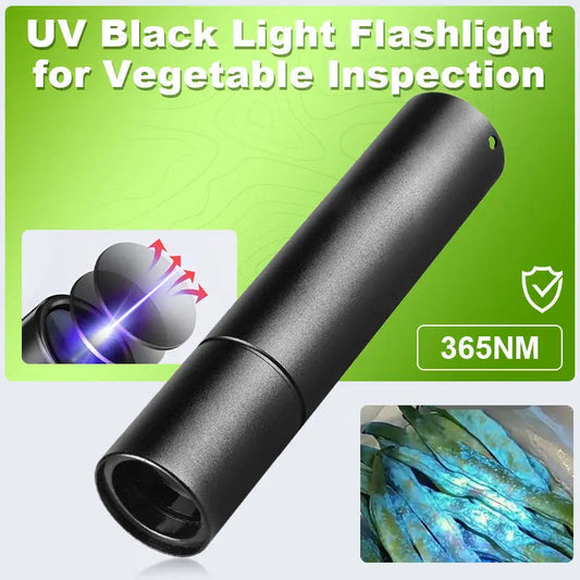 UV Blacklight Flashlight 365nm ✨ Pesticide Detector for Vegetables & Cash | Compact & 30m Range 🔍