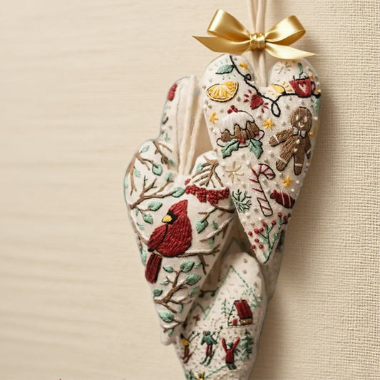 Heart-shaped hand embroidery Christmas set