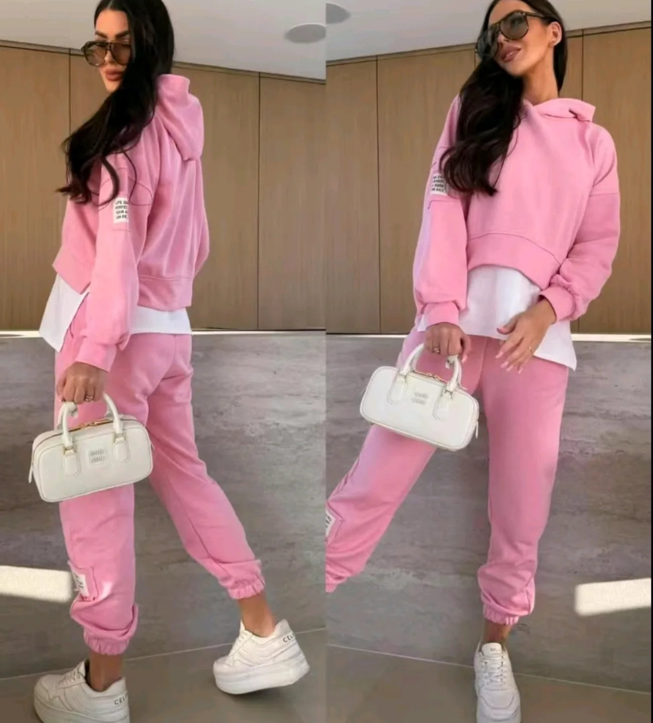 Women's Hooded Patchwork Casual Sweatshirt Suit