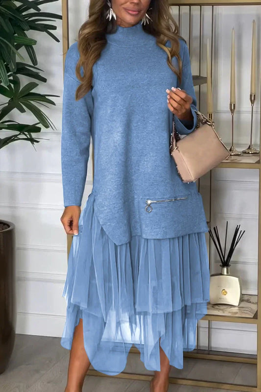 💥Women's Casual Solid Color Mesh Patchwork Dress