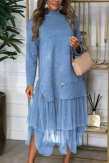 🎅Christmas Specials 55% OFF🎁Women's Casual Solid Color Mesh Patchwork Dress