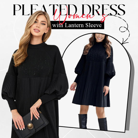 Women's Elegant Lantern Sleeve Pleated Dress