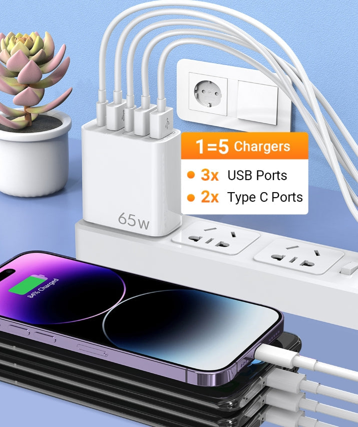 🎉Hot Sales - 50% OFF👍[Practical Gift] 65W Multiple-Ports Fast Charger 5 in 1