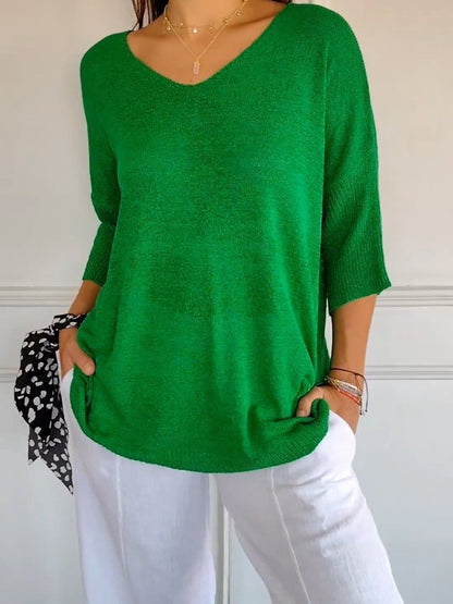 💖Limited Sale 49% OFF💖Solid Color Knitted V-neck Top