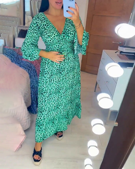 🔥HOT SALE 50% OFF🔥Women's Cotton Wrap Dress With Leopard Pattern