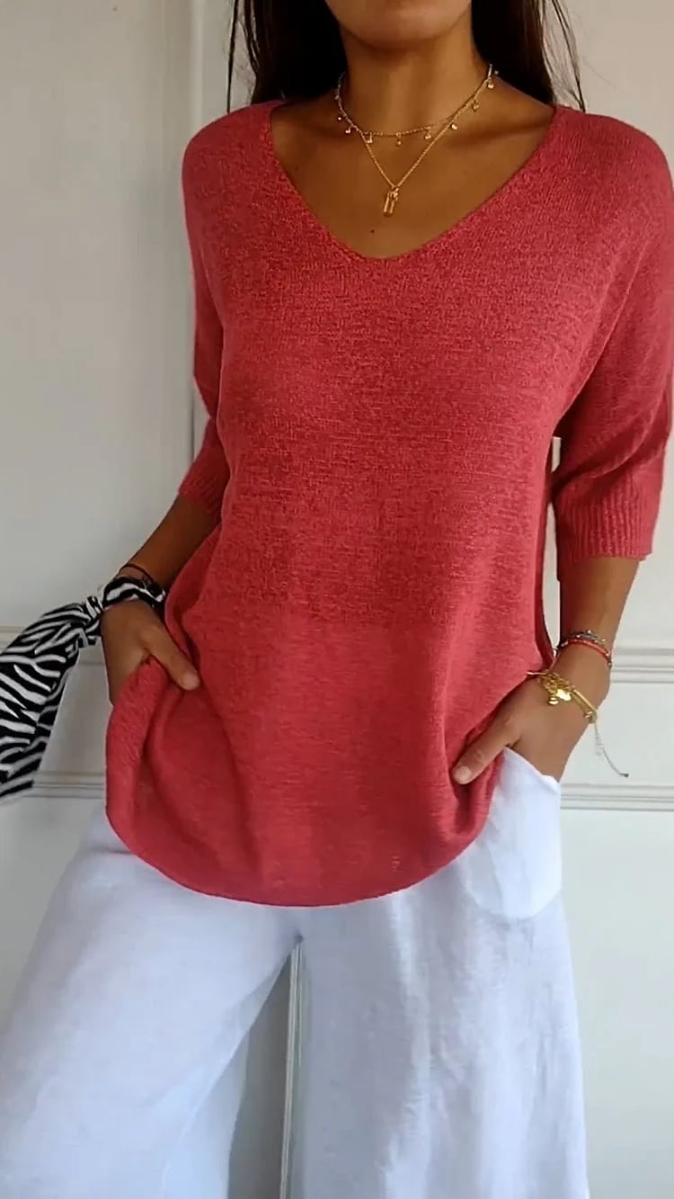 💖Limited Sale 49% OFF💖Solid Color Knitted V-neck Top