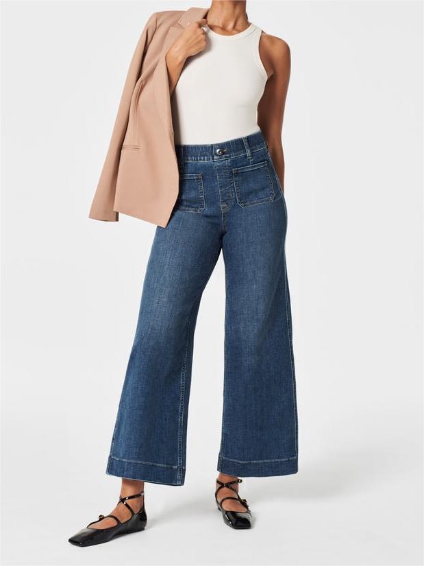 🔥Tummy Control Cropped Wide-Leg Jeans