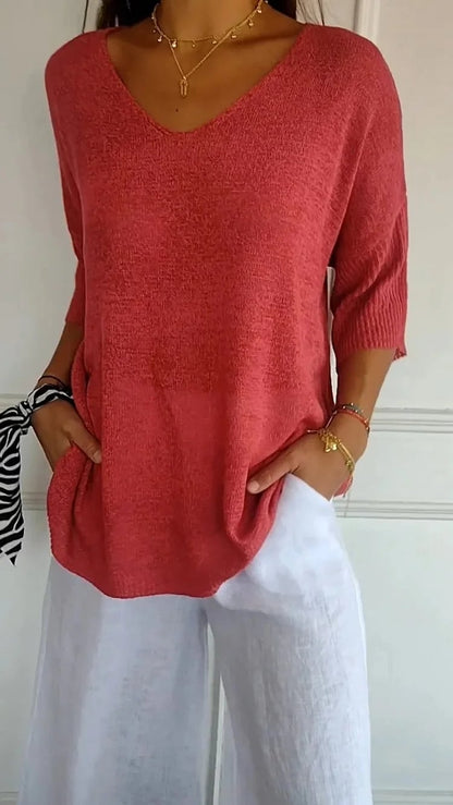 💖Limited Sale 49% OFF💖Solid Color Knitted V-neck Top