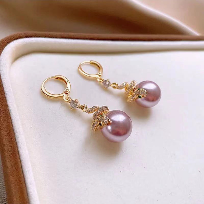 🐍Valentine's Day 49% OFF🎀Gold Plated Snake Pearl Earrings