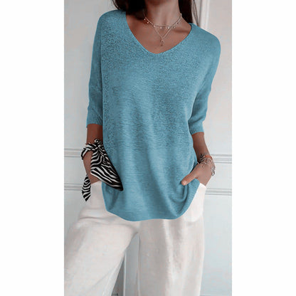 💖Limited Sale 49% OFF💖Solid Color Knitted V-neck Top