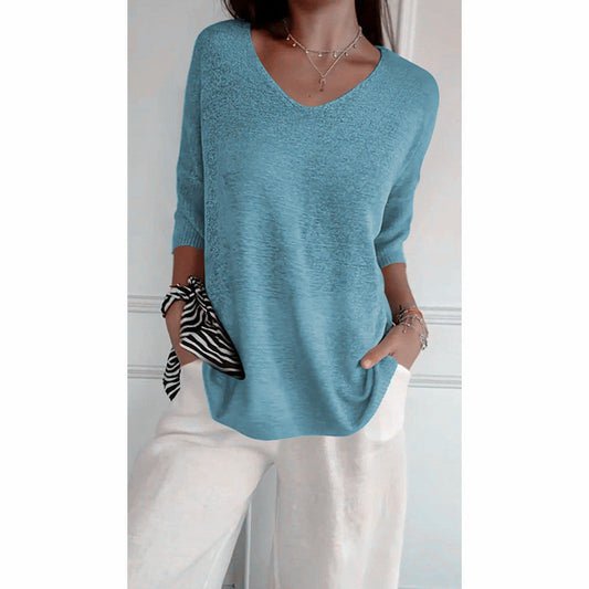 💖Limited Sale 49% OFF💖Solid Color Knitted V-neck Top