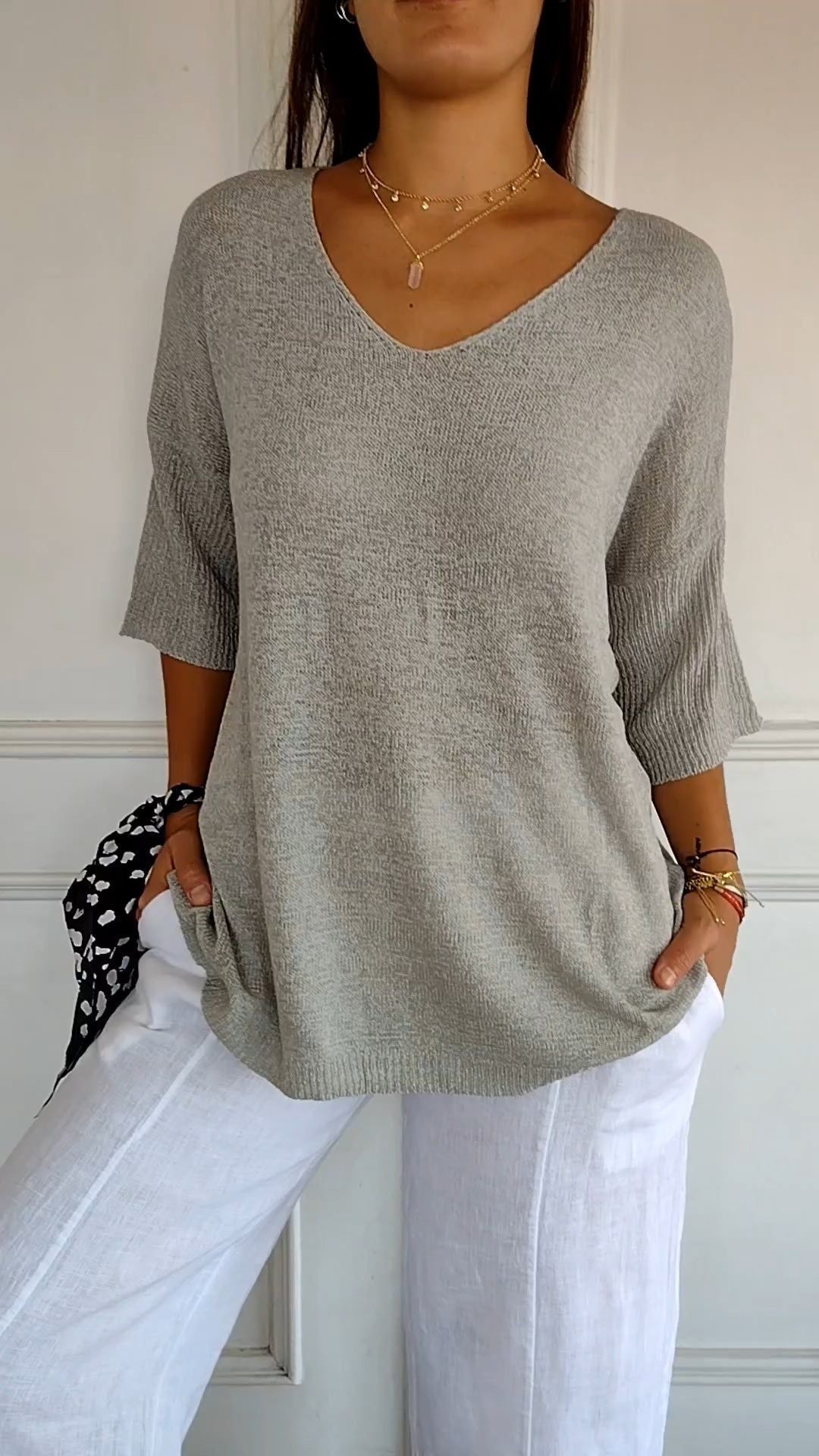 💖Limited Sale 49% OFF💖Solid Color Knitted V-neck Top