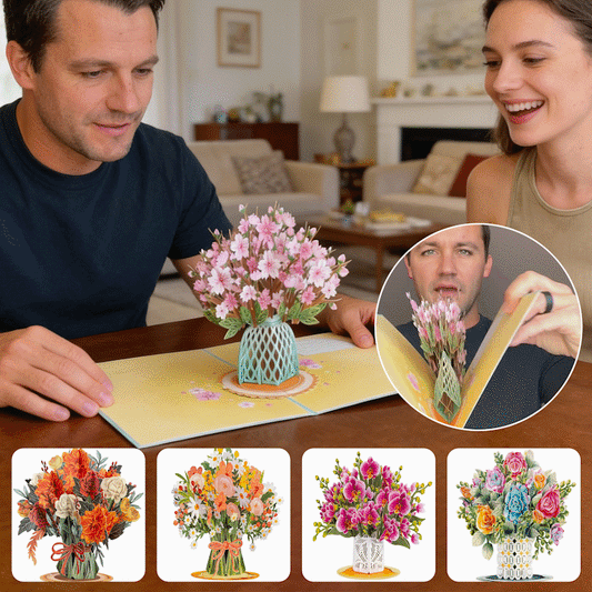 💐2-in-1-Geschenk und Dekoration, perfekt für jeden Anlass🌸 3D-Pop-up-Blumenstrauß-Grußkarte