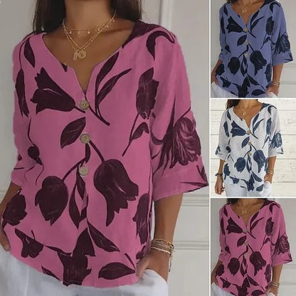🎉Neue Produkteinführung💐👚 – Lockeres Damenoberteil aus Leinen mit V-Ausschnitt 💝🌹
