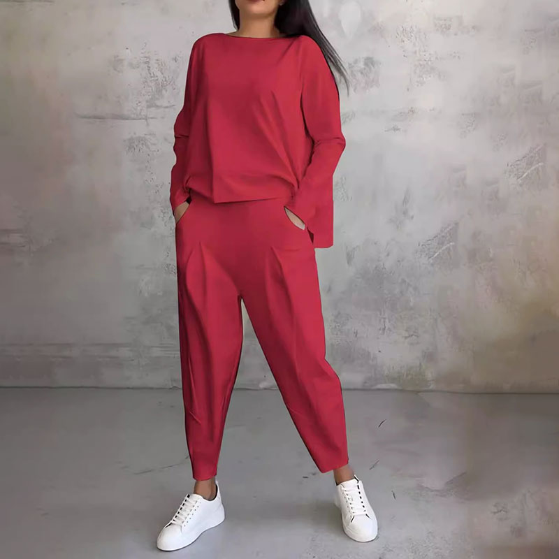 🔥2025 HOT SALE🔥 Women's 2-piece set: long-sleeved round neck top + pants🧥+👖