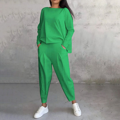 🔥2025 HOT SALE🔥 Women's 2-piece set: long-sleeved round neck top + pants🧥+👖