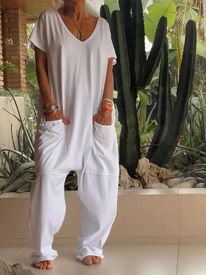 💖Limited Sale 50% OFF💖Casual V-neck Solid Color Jumpsuit