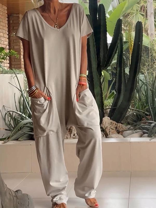 💖Limited Sale 50% OFF💖Casual V-neck Solid Color Jumpsuit