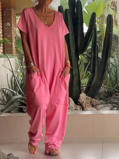 🌸Spring Specials🌸Casual V-neck Solid Color Jumpsuit