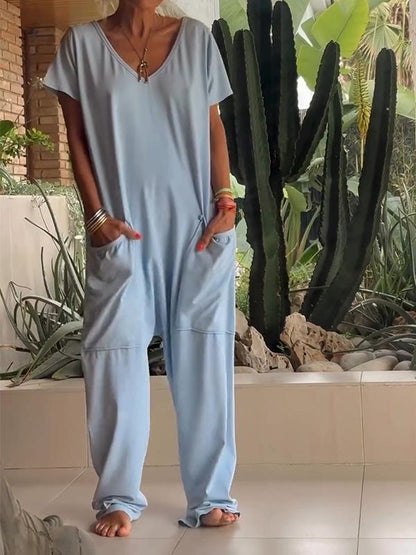 🌸Spring Specials🌸Casual V-neck Solid Color Jumpsuit