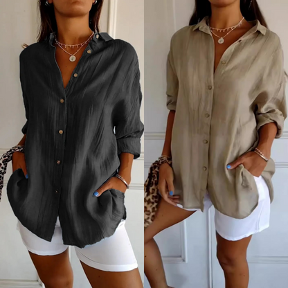 🌷Classic Pleated Textured Single-Breasted Lapel Shirt for Women