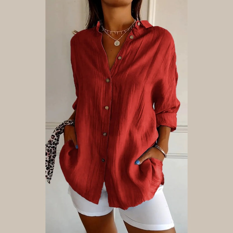 🌷Classic Pleated Textured Single-Breasted Lapel Shirt for Women