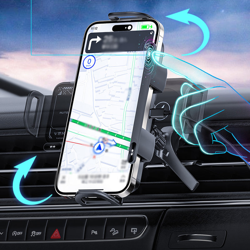 Upliftjoys Smart Auto-Clamp Phone Holder - 2025 Upgrade 2-in-1 Rotatable Desk & Car Mount For Phones & Tablets