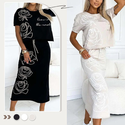 Women's 2 Piece Outfits Printing Short Tops & Skirt