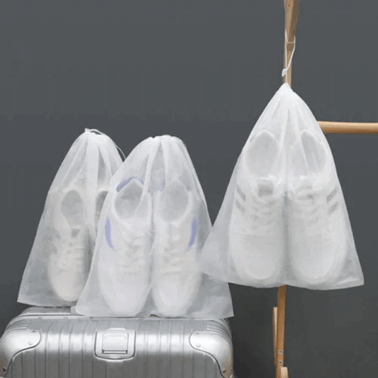 Reusable shoe storage bags with drawstring