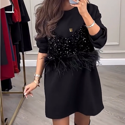 Women's Fashion Black Sequin Mock 2-Piece Dress