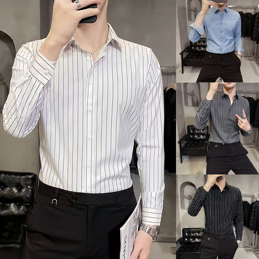 Men's Slim-Fit Striped Long-Sleeve Shirt