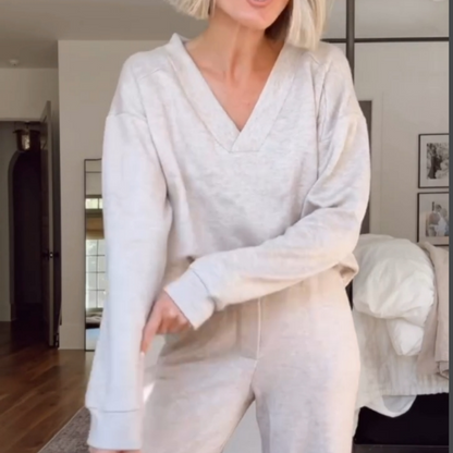 Casual Suit V-Neck Top & Wide Leg Pants