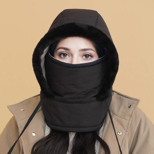 Plüschgefütterte, verdickte Thermomütze mit Gesichtsmaske für Männer und Frauen