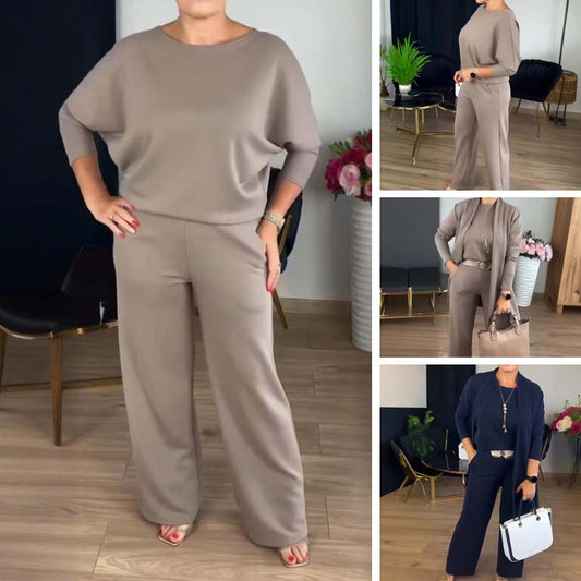 ✈️Kostenloser Versand🔥😍Elegantes 3-teiliges Set: Langer Cardigan, Oberteil und Hose