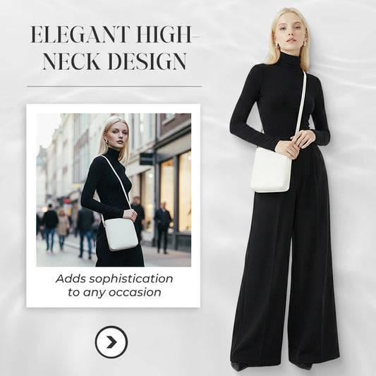 Damen-Jumpsuit mit langen Ärmeln, hohem Kragen und weitem Bein