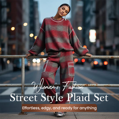 Damenmode-Set aus kariertem Sweatshirt und Cargohose✈️Kostenloser Versand
