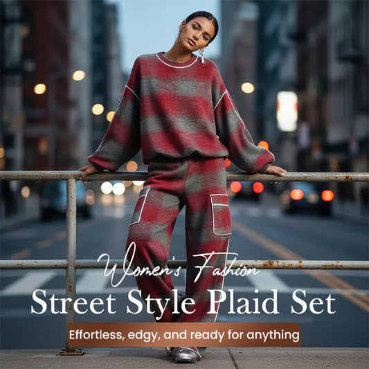 Damenmode-Set aus kariertem Sweatshirt und Cargohose✈️Kostenloser Versand