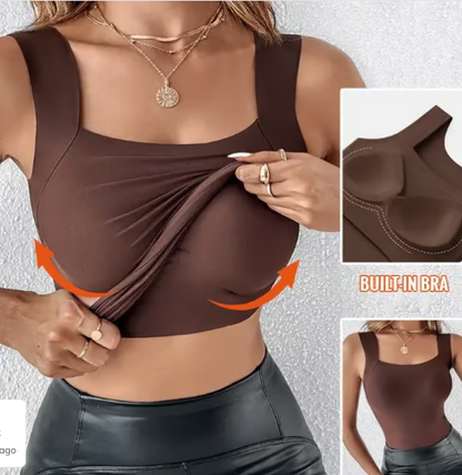 🎁Weihnachtsverkauf 50 % Rabatt Damen Thermo-Tanktop mit U-Ausschnitt und integriertem BH