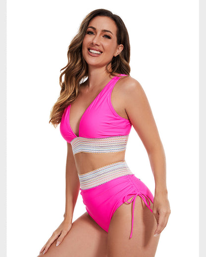 💃Vacation Sale 49% OFF💃High Waisted Tummy Control Color Block Bikini Sets