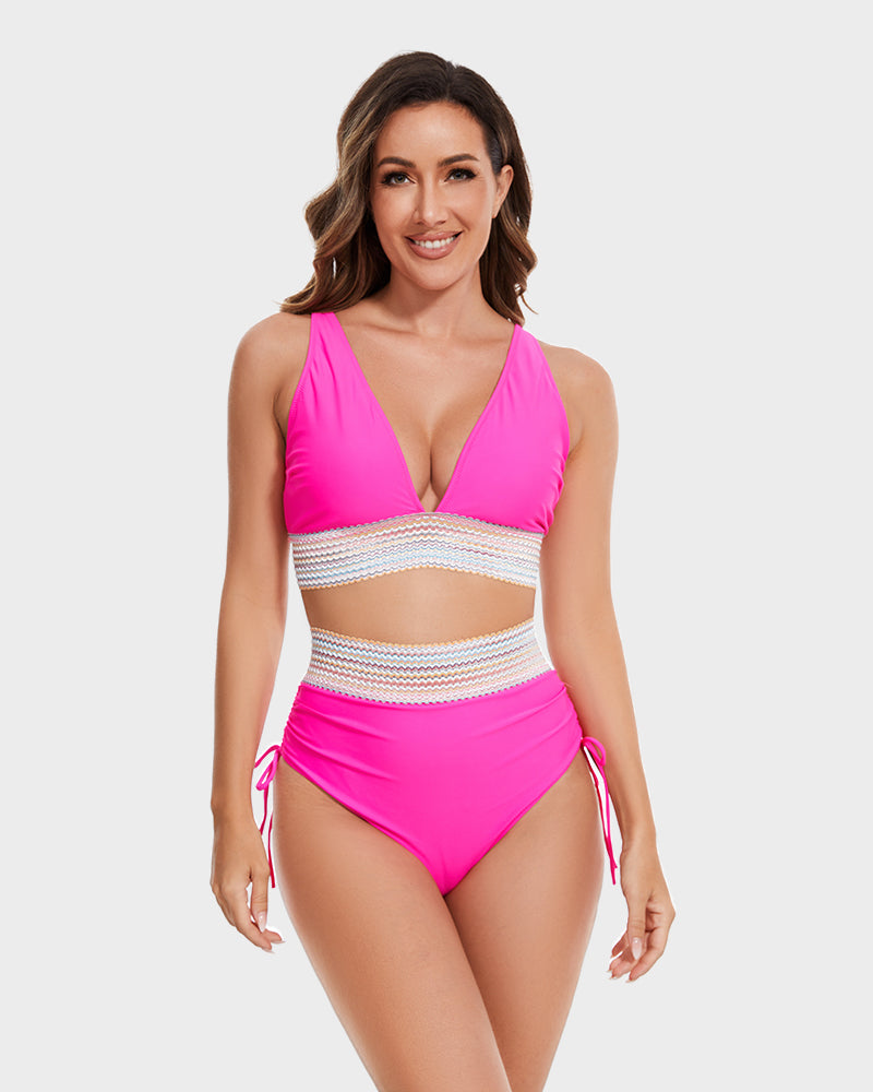 💃Vacation Sale 49% OFF💃High Waisted Tummy Control Color Block Bikini Sets