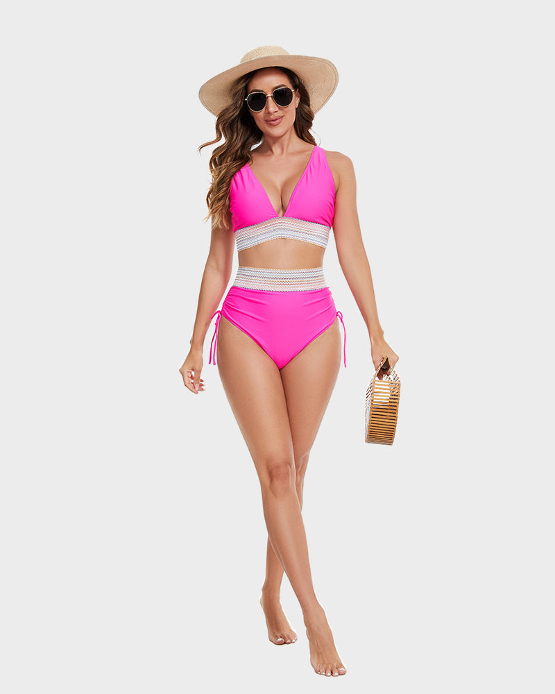 💃Vacation Sale 49% OFF💃High Waisted Tummy Control Color Block Bikini Sets