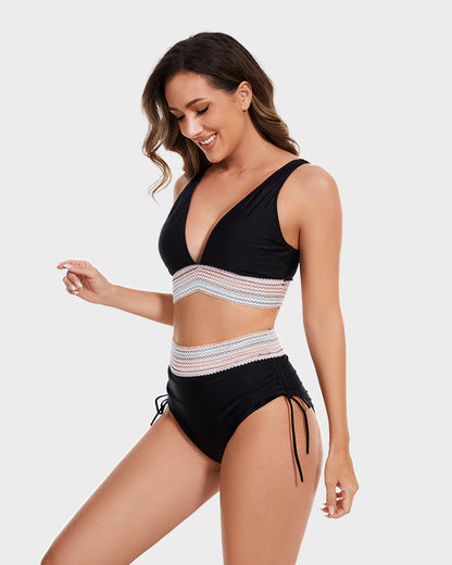 💃Vacation Sale 49% OFF💃High Waisted Tummy Control Color Block Bikini Sets