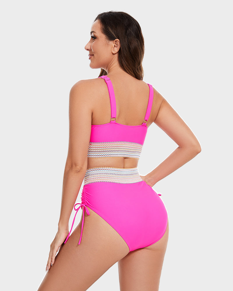 💃Vacation Sale 49% OFF💃High Waisted Tummy Control Color Block Bikini Sets